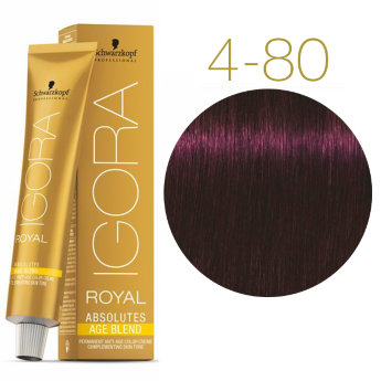 Schwarzkopf Professional Igora Royal Absolutes Age Blend 4-80 60 мл Крем-краска для седых волос (Средний коричневый красный натуральный)