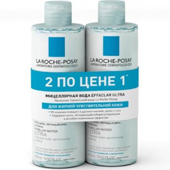 La Roche-Posay Effaclar Purifying Micellar Water 2 шт*400 мл Выгодное предложение месяца – две мицеллярные воды для жирной проблемной кожи лица по цене одной